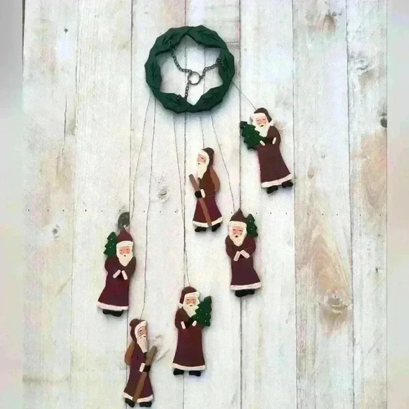 Vintage Wooden Christmas Windchimes Santa Clause Christmas Decor Fabri-Centers - Picture 1 of 9